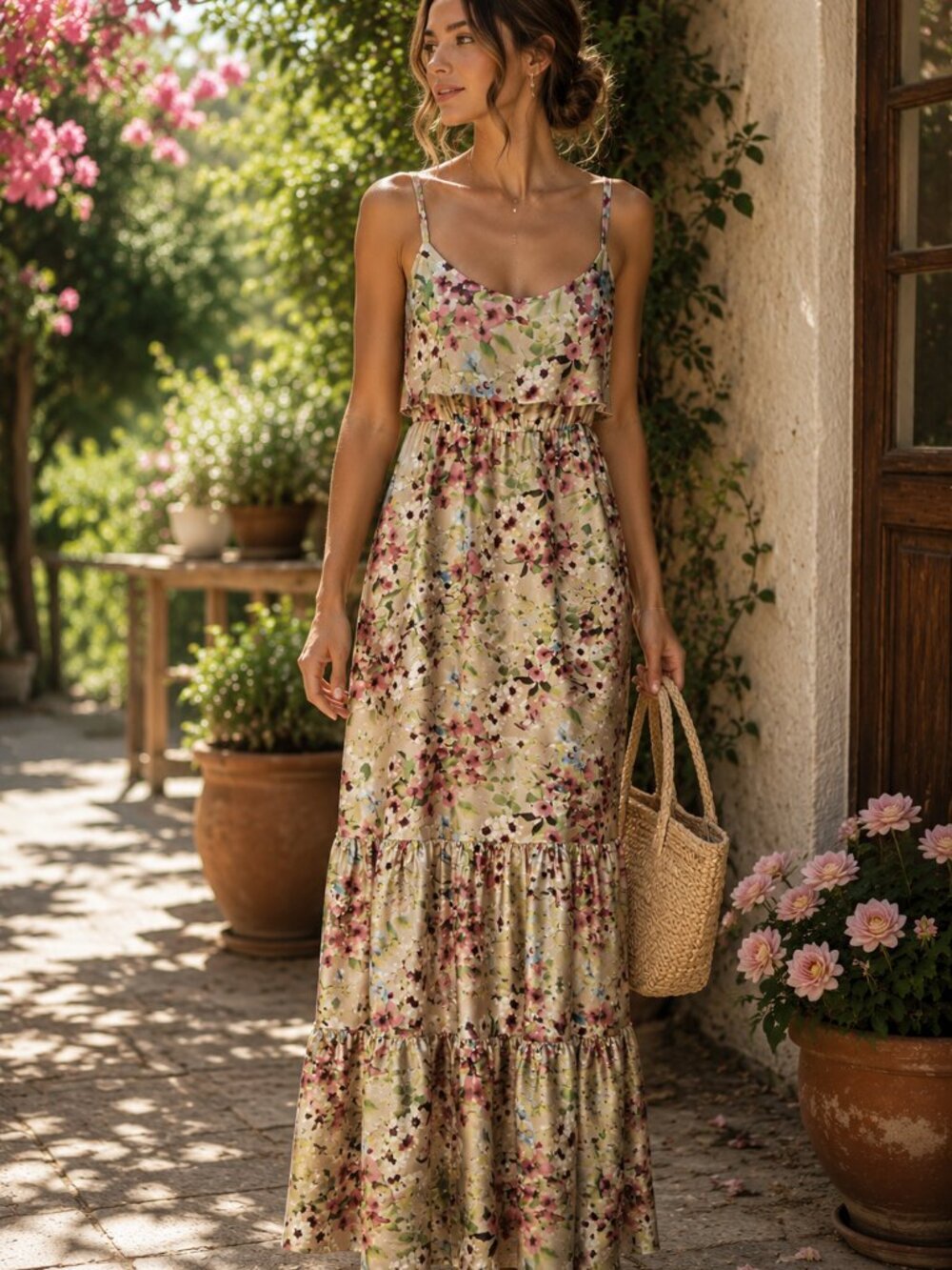 Vintage 2011 Old Navy Floral Maxi Dress S Romantic Fairy Cottagecore Tiered